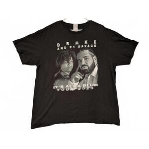 Drake and 21 Savage Tour Black T-Shirt Its All A Blur Tour 2023 Mens XL